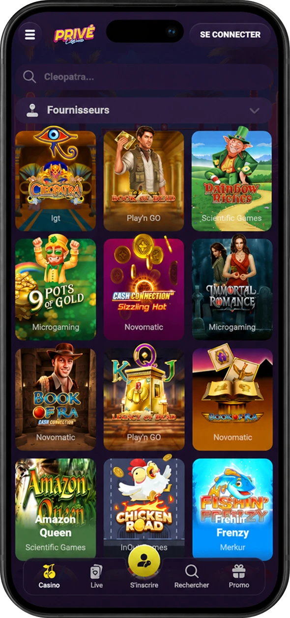 Accès mobile Casino Prive