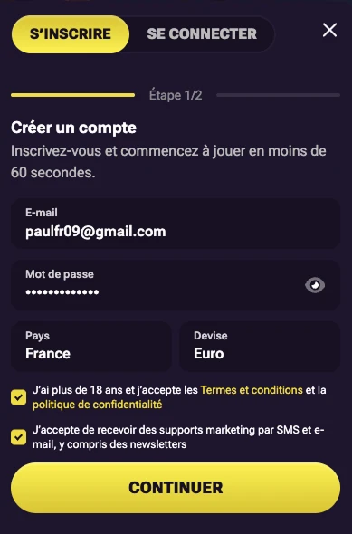 Formulaire d’inscription Casino Prive